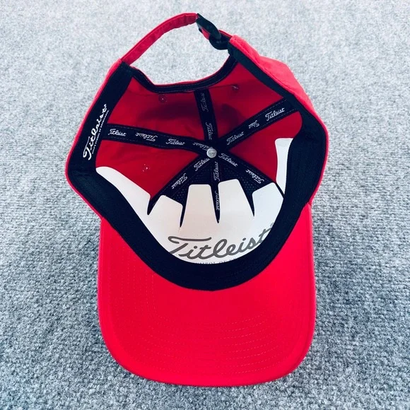 Titleist x Footjoy Mens Red Performance Golf Hat Pro V1 Adjustable Cap NEW - Picture 7 of 8